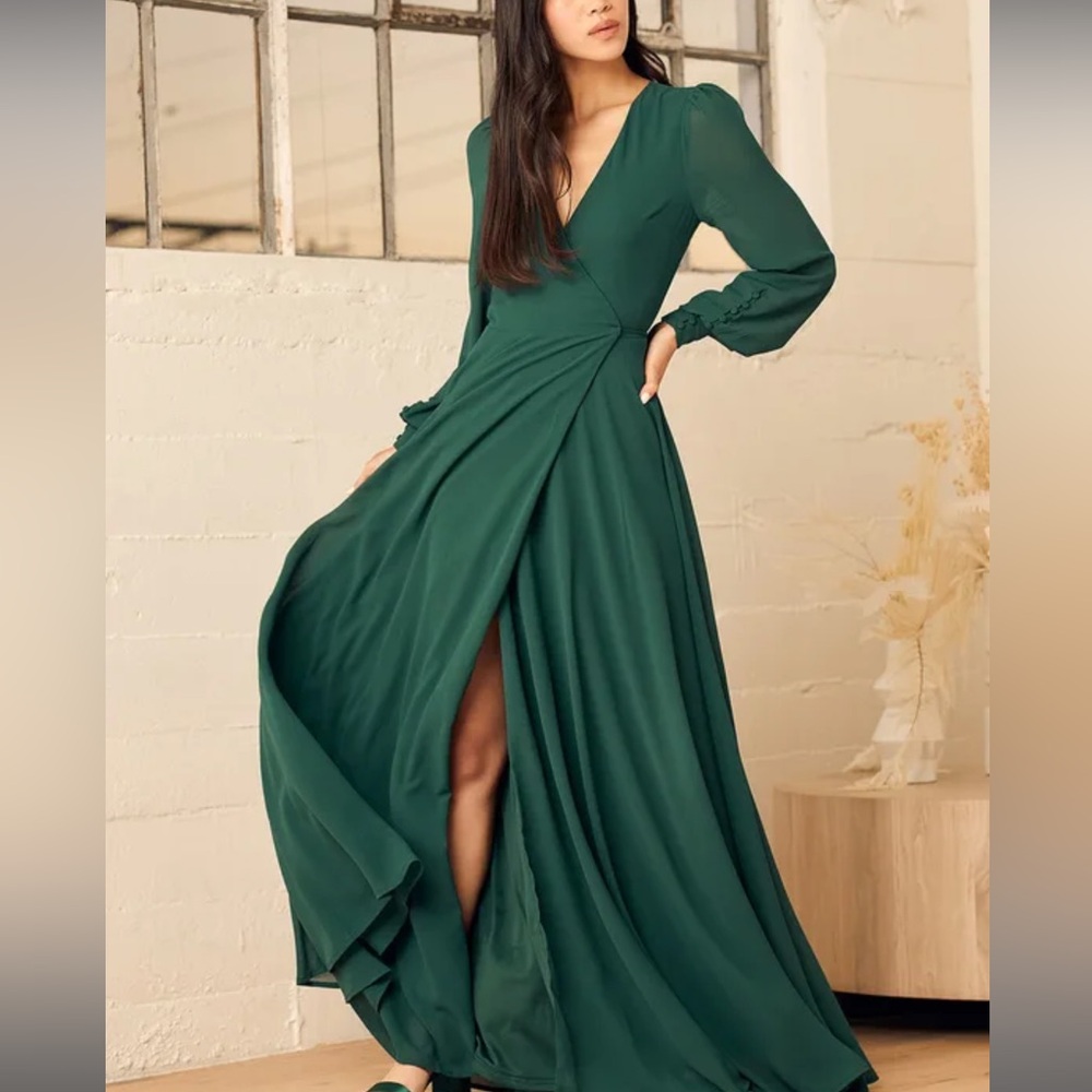 My Whole Heart Emerald Green Long Sleeve Wrap Dress